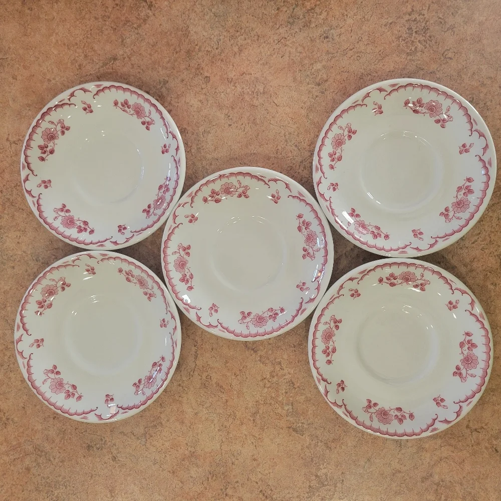 Shenango China Chardon Rose Saucers (5) ~ Vintage 1950s ~ Restaurant Ware ~ GUC